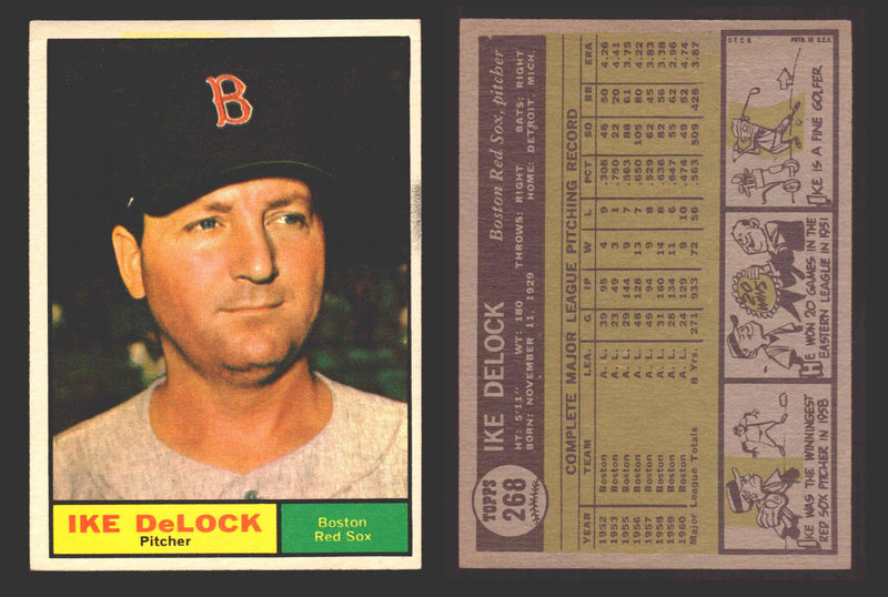 1961 Topps Baseball Trading Card You Pick Singles #200-#299 VG/EX #	268 Ike DeLock - Boston Red Sox  - TvMovieCards.com