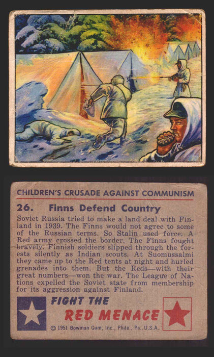 1951 Red Menace Vintage Trading Cards #1-48 You Pick Singles Bowman Gum 26   Finns Defend Country  - TvMovieCards.com