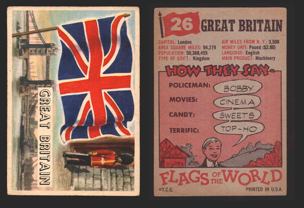 1956 Flags of the World Vintage Trading Cards You Pick Singles #1-#80 Topps 26	Great Britain  - TvMovieCards.com