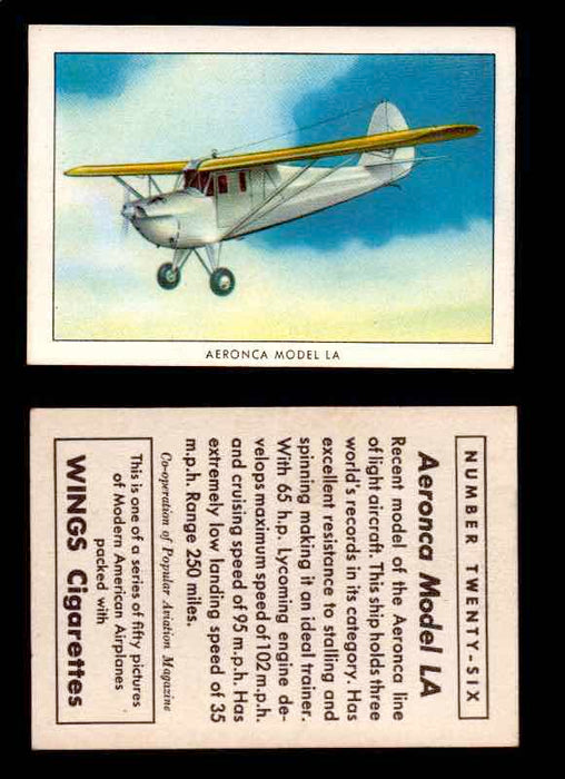 1940 Modern American Airplanes Series 1 Vintage Trading Cards Pick Singles #1-50 26 Aeronca Model LA  - TvMovieCards.com