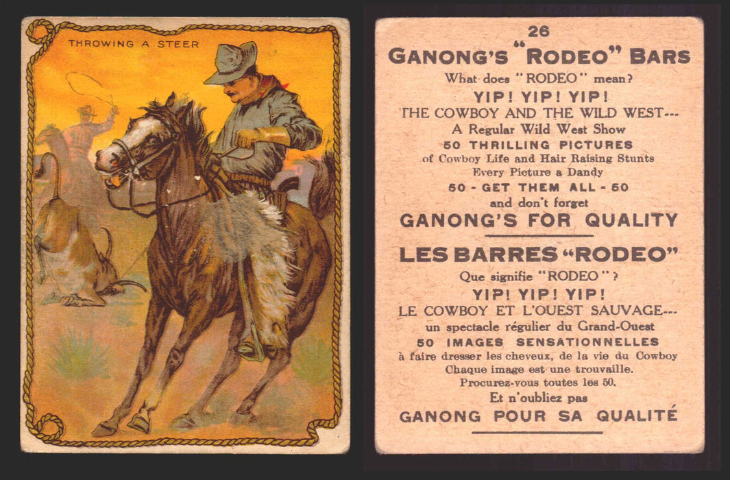 1930 Ganong "Rodeo" Bars V155 Cowboy Series #1-50 Trading Cards Singles #26 Throwing A Steer  - TvMovieCards.com