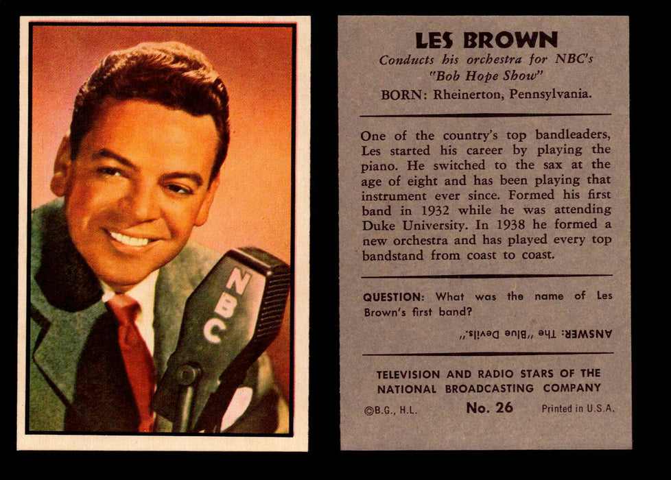 1953 Bowman NBC TV & Radio Stars Vintage Trading Card You Pick Singles #1-96 #26 Les Brown  - TvMovieCards.com