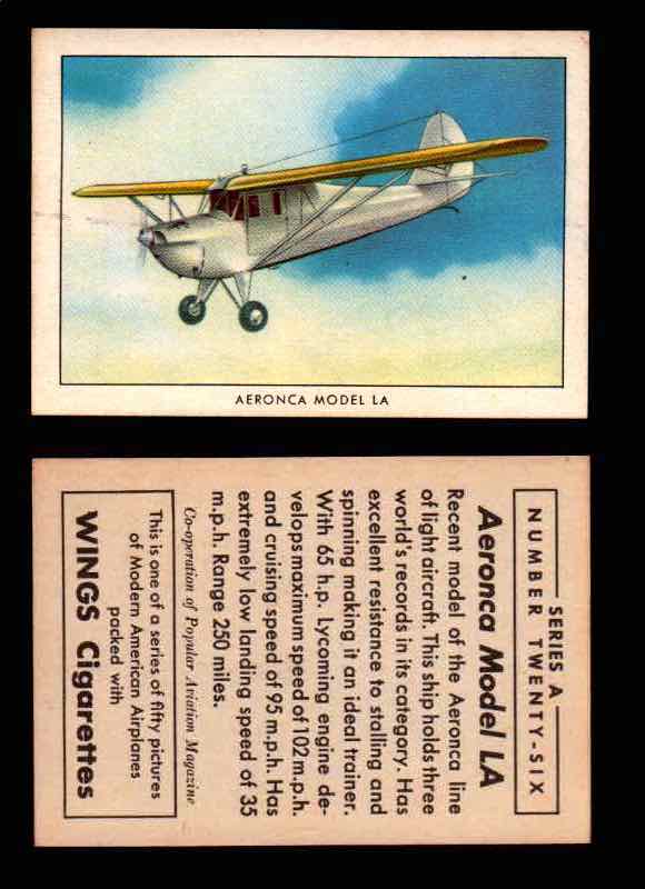 1940 Modern American Airplanes Series A Vintage Trading Cards Pick Singles #1-50 26 Aeronca Model LA  - TvMovieCards.com