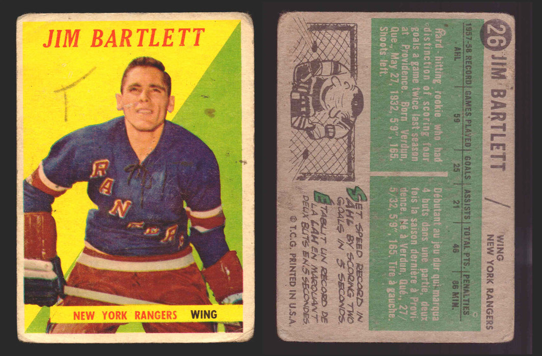 1957-1958 Topps Hockey NHL Trading Card You Pick Single Cards #1 - 66 F/VG #26 Jim Bartlett  - TvMovieCards.com