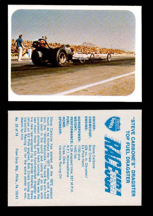 Race USA AHRA Drag Champs 1973 Fleer Vintage Trading Cards You Pick Singles 26 of 74   "Steve Carbone's" Dragster  - TvMovieCards.com