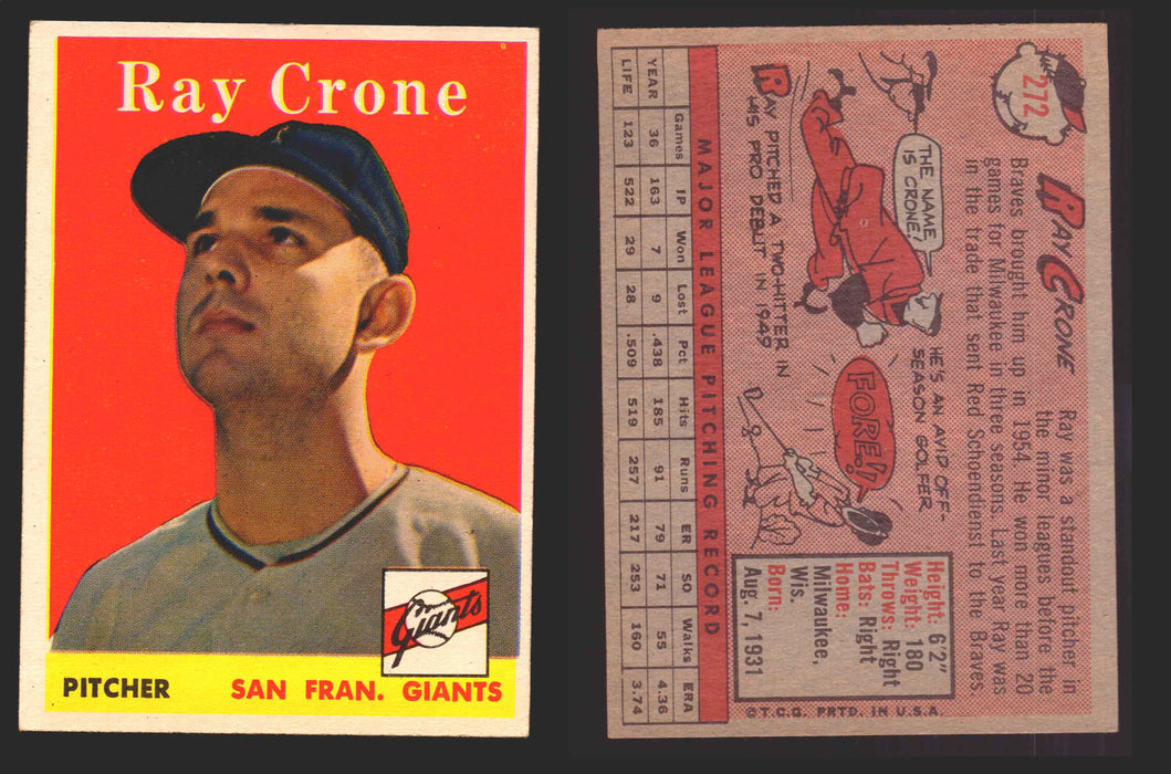 1958 Topps Baseball Trading Card You Pick Single Cards #1 - 495 EX/NM #	272	Ray Crone  - TvMovieCards.com