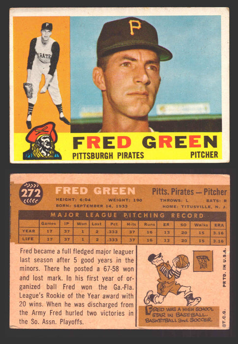 1960 Topps Baseball Trading Card You Pick Singles #250-#572 VG/EX 272 - Fred Green  - TvMovieCards.com