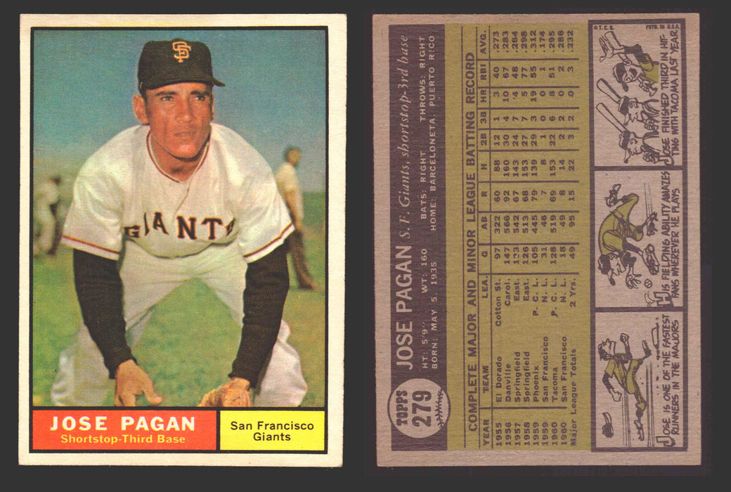 1961 Topps Baseball Trading Card You Pick Singles #200-#299 VG/EX #	279 Jose Pagan - San Francisco Giants  - TvMovieCards.com