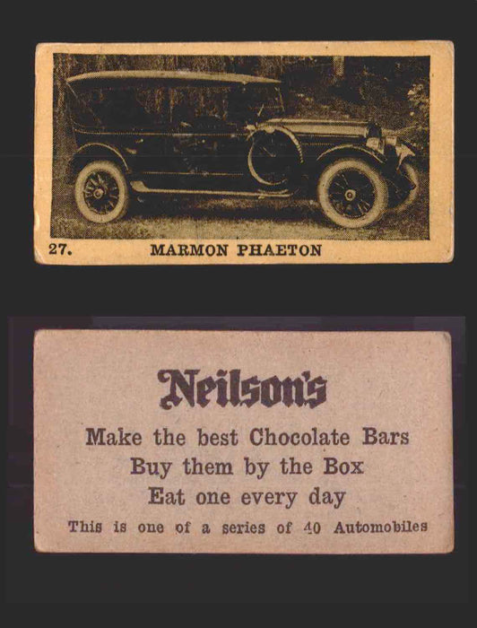 1920s Neilson's Chocolate Automobile Vintage Trading Cards U Pick Singles #1-40 #27 Marmon Phaeton  - TvMovieCards.com