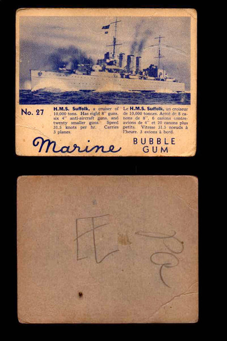 1944 Marine Bubble Gum World Wide V403-1 Vintage Trading Card #1-120 Singles #27 H.M.S. Suffolk  - TvMovieCards.com