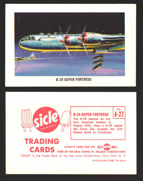 1959 Sicle Airplanes Joe Lowe Corp Vintage Trading Card You Pick Singles #1-#76 A-27	B-29 Super Fortress  - TvMovieCards.com