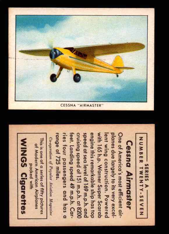 1940 Modern American Airplanes Series A Vintage Trading Cards Pick Singles #1-50 27 Cessna “Airmaster”  - TvMovieCards.com