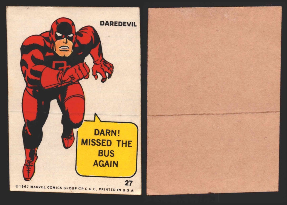 1967 Philadelphia Gum Marvel Super Hero Stickers Vintage You Pick Singles #1-55 27   Daredevil - Darn! Missed the bus again.  - TvMovieCards.com