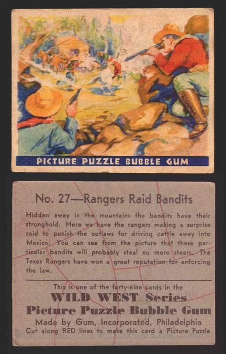 Wild West Series Vintage Trading Card You Pick Singles #1-#49 Gum Inc. 1933 27   Rangers Raid Bandits  - TvMovieCards.com