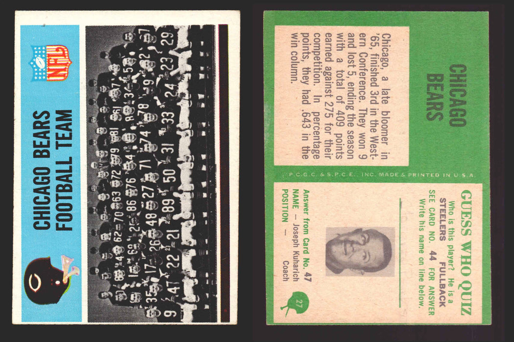 1966 Philadelphia Football NFL Trading Card You Pick Singles #1-#99 VG/EX 27 Chicago Bears Team  - TvMovieCards.com