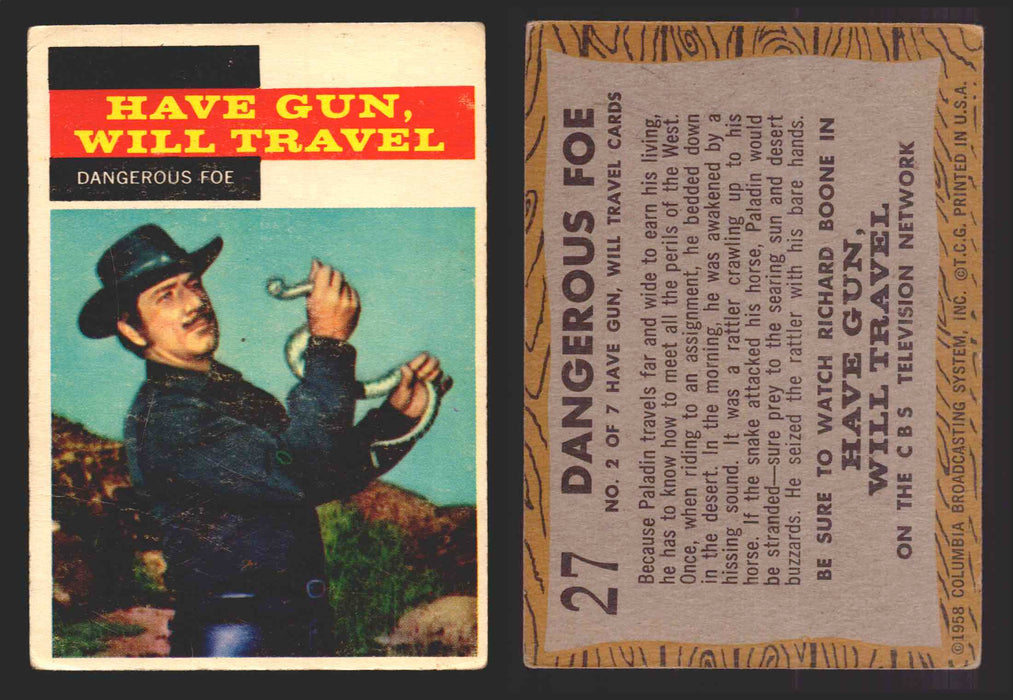 1958 TV Westerns Topps Vintage Trading Cards You Pick Singles #1-71 27   Dangerous Foe  - TvMovieCards.com