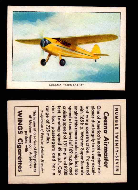 1940 Modern American Airplanes Series 1 Vintage Trading Cards Pick Singles #1-50 27 Cessna “Airmaster”  - TvMovieCards.com