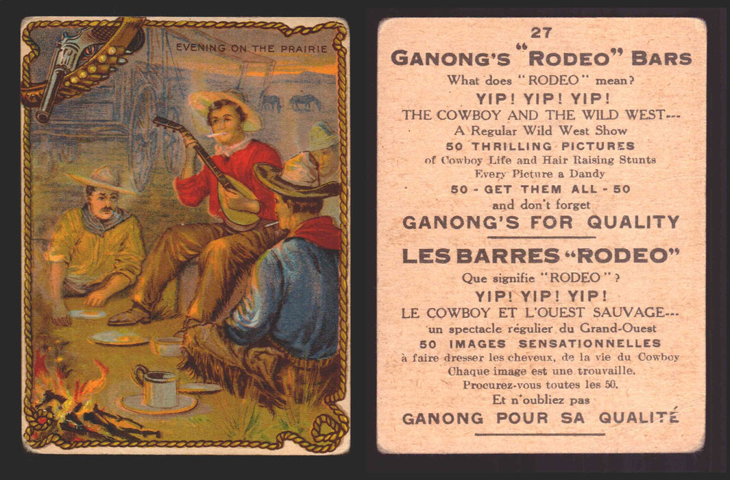 1930 Ganong "Rodeo" Bars V155 Cowboy Series #1-50 Trading Cards Singles #27 Evening On The Prairie  - TvMovieCards.com