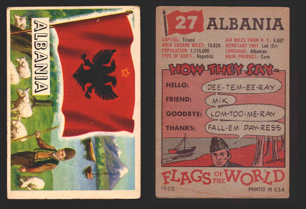 1956 Flags of the World Vintage Trading Cards You Pick Singles #1-#80 Topps 27	Albania  - TvMovieCards.com