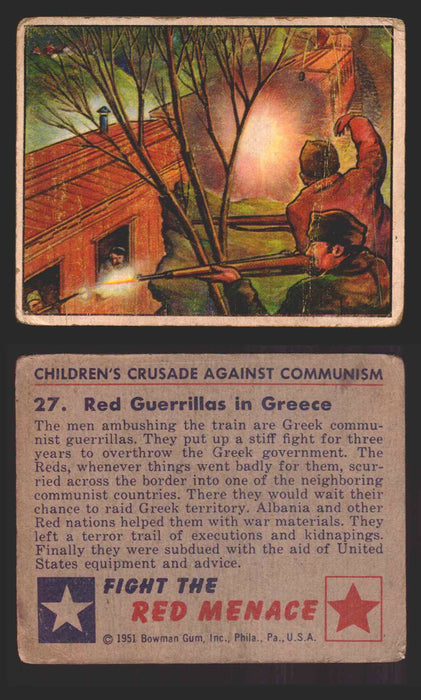 1951 Red Menace Vintage Trading Cards #1-48 You Pick Singles Bowman Gum 27   Red Guerrillas in Greece  - TvMovieCards.com