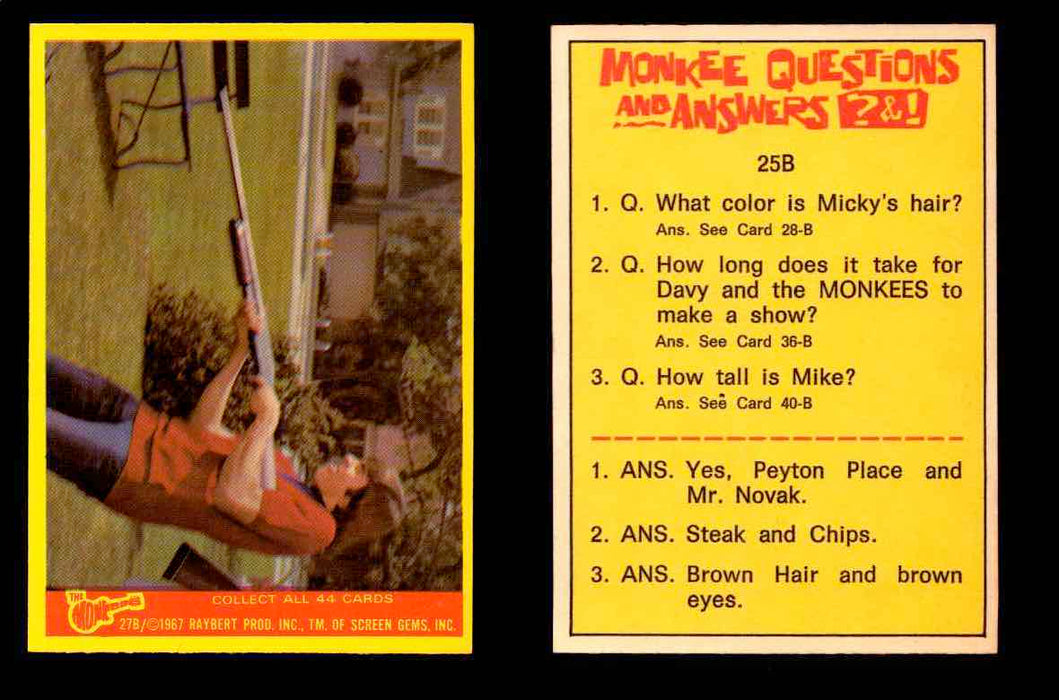 The Monkees Series B TV Show 1967 Vintage Trading Cards You Pick Singles #1B-44B #27  - TvMovieCards.com