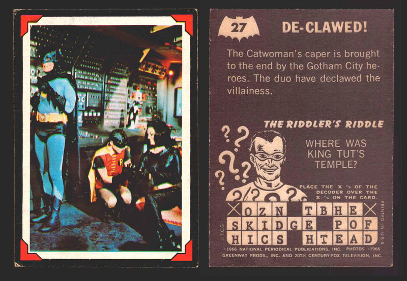 Batman Riddler Back Vintage Trading Card You Pick Singles #1-#38 Topps 1966 #	 27   De-Clawed  - TvMovieCards.com
