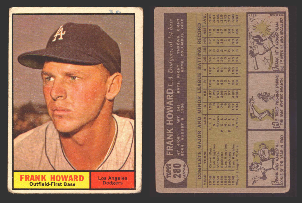 1961 Topps Baseball Trading Card You Pick Singles #200-#299 VG/EX #	280 Frank Howard - Los Angeles Dodgers (marked)  - TvMovieCards.com