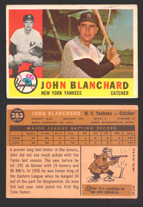 1960 Topps Baseball Trading Card You Pick Singles #250-#572 VG/EX 283 - Johnny Blanchard  - TvMovieCards.com