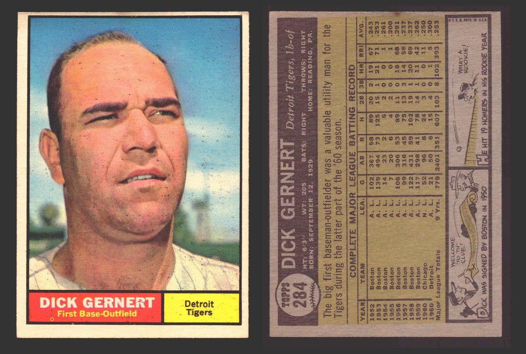1961 Topps Baseball Trading Card You Pick Singles #200-#299 VG/EX #	284 Dick Gernert - Detroit Tigers  - TvMovieCards.com