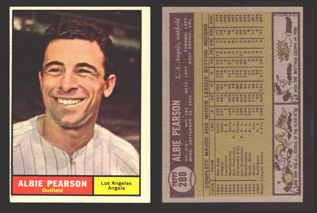 1961 Topps Baseball Trading Card You Pick Singles #200-#299 VG/EX #	288 Albie Pearson - Los Angeles Angels  - TvMovieCards.com