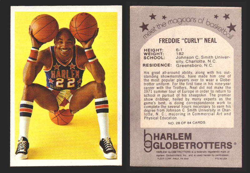 1971 Harlem Globetrotters Fleer Vintage Trading Card You Pick Singles #1-84 28 of 84   Freddy "Curly" Neal  - TvMovieCards.com