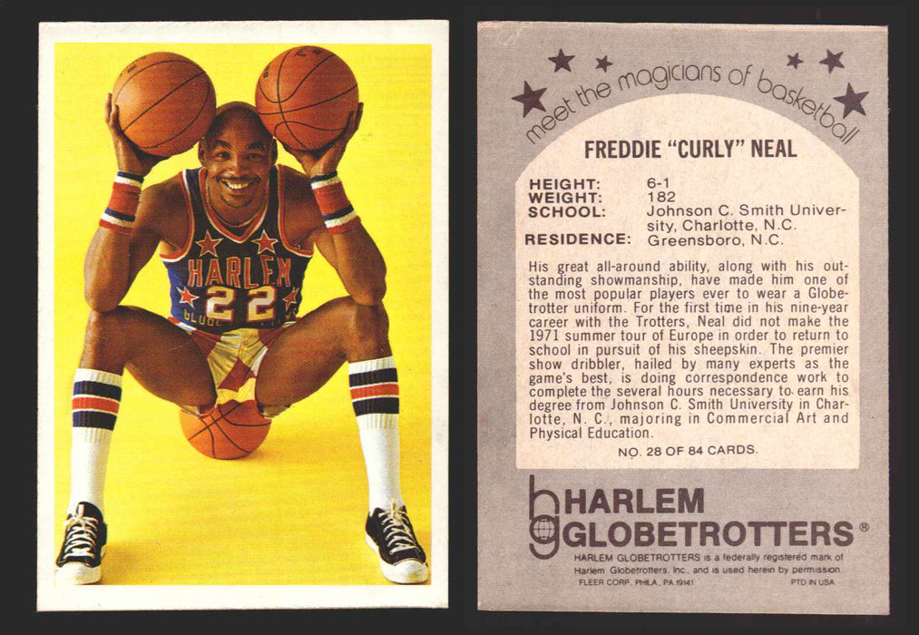 1971 Harlem Globetrotters Fleer Vintage Trading Card You Pick Singles #1-84 28 of 84   Freddy "Curly" Neal  - TvMovieCards.com