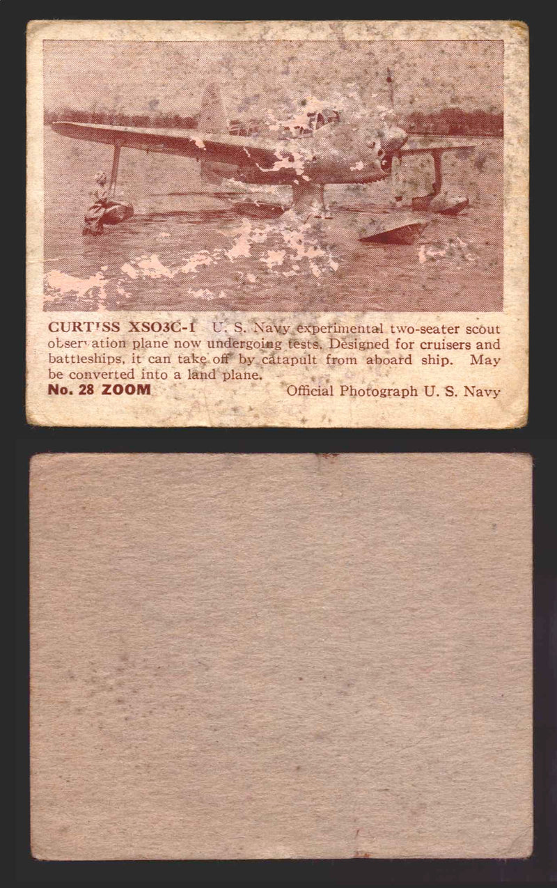 1940 Zoom Airplanes Series 2 & 3 You Pick Single Trading Cards #1-200 Gum 28   Curtiss XSO3C-1  - TvMovieCards.com