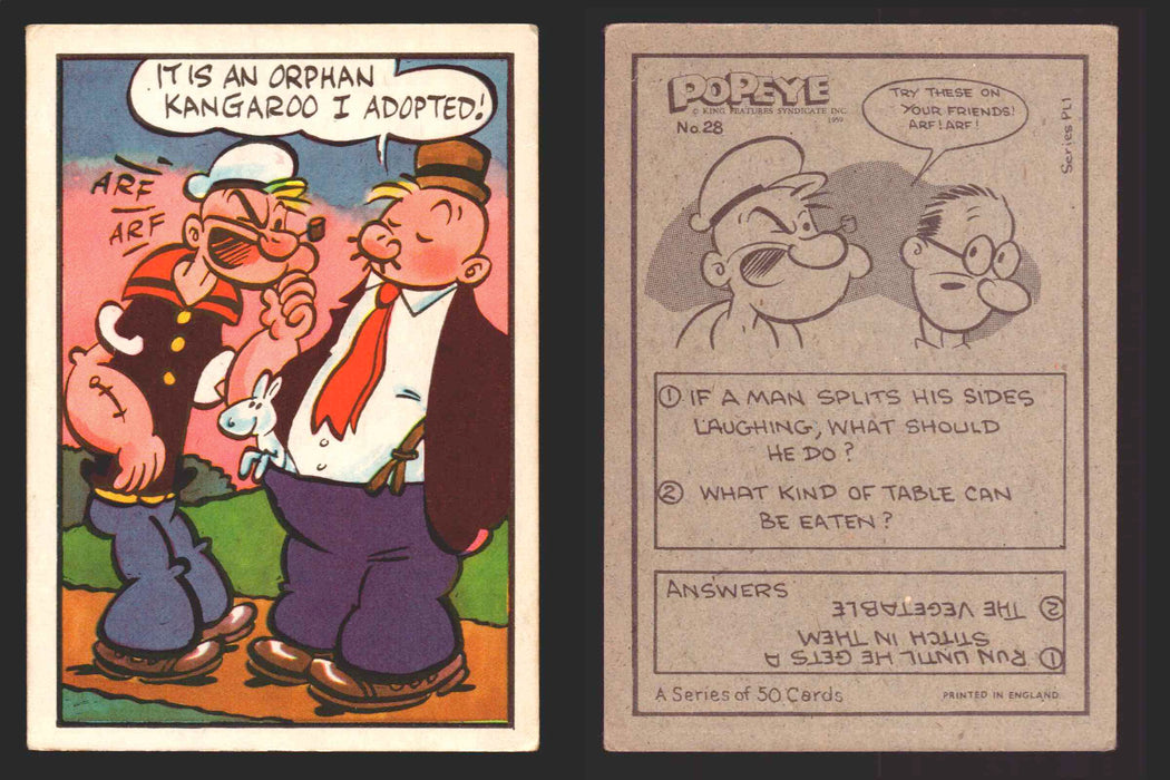1959 Popeye Chix Confectionery Vintage Trading Card You Pick Singles #1-50 28   It is an orphan kangaroo I adopted!  - TvMovieCards.com