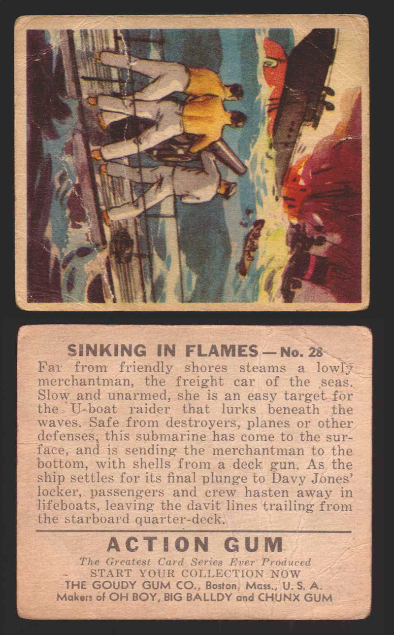 1938 Action Gum Vintage Trading Cards #1-96 You Pick Singles Goudy Gum #28   Sinking in Flames  - TvMovieCards.com