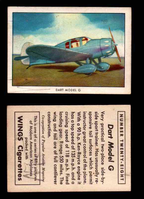 1940 Modern American Airplanes Series 1 Vintage Trading Cards Pick Singles #1-50 28 Dart Model G  - TvMovieCards.com
