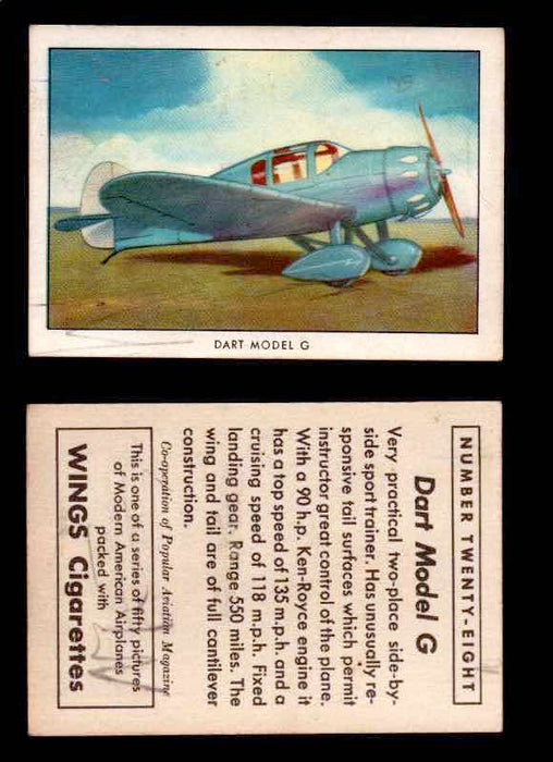 1940 Modern American Airplanes Series 1 Vintage Trading Cards Pick Singles #1-50 28 Dart Model G  - TvMovieCards.com
