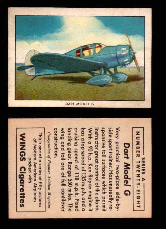 1940 Modern American Airplanes Series A Vintage Trading Cards Pick Singles #1-50 28 Dart Model G  - TvMovieCards.com