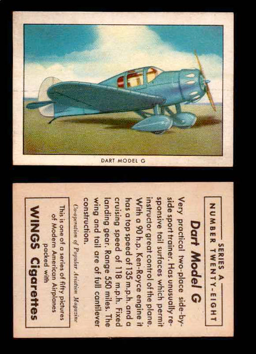 1940 Modern American Airplanes Series A Vintage Trading Cards Pick Singles #1-50 28 Dart Model G  - TvMovieCards.com
