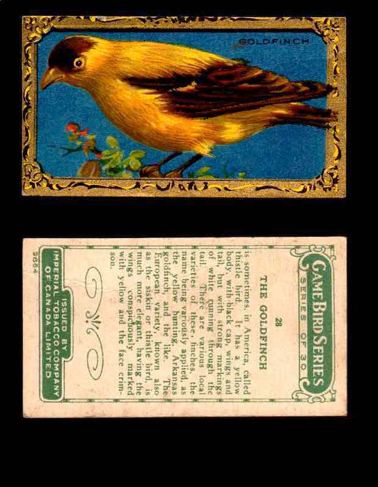 1910 Game Bird Series C14 Imperial Tobacco Vintage Trading Cards Singles #1-30 #28 The Goldfinch  - TvMovieCards.com