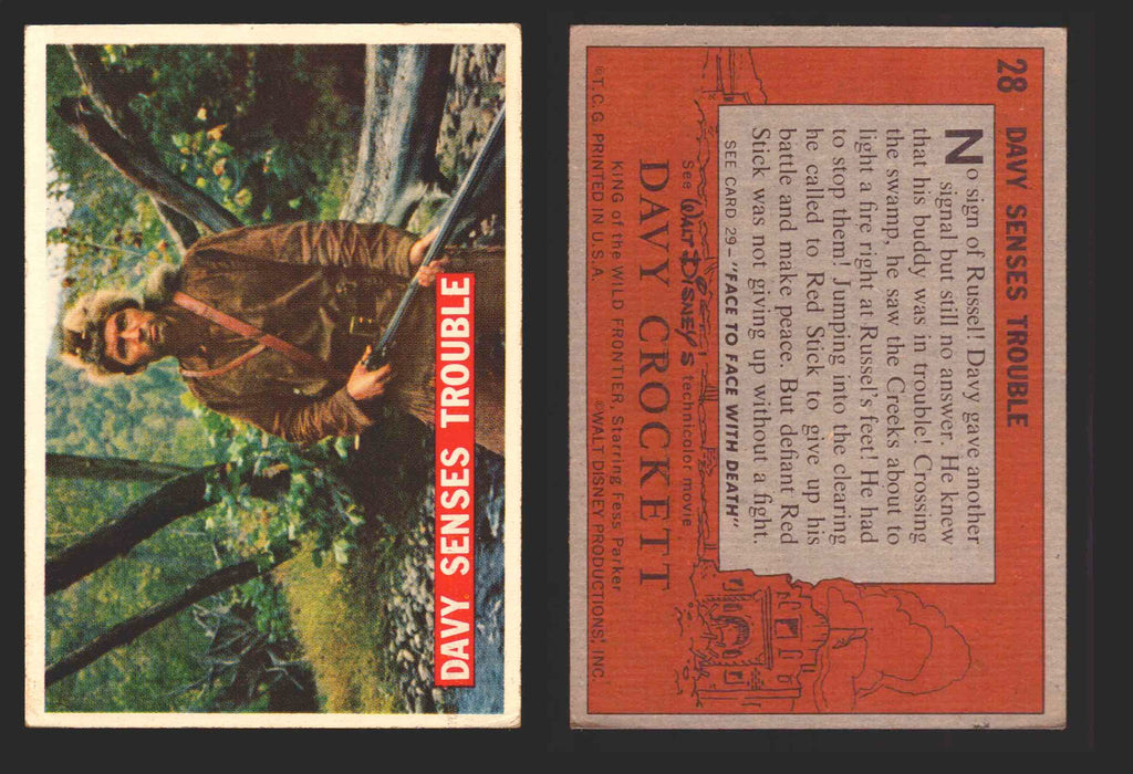 Davy Crockett Series 1 1956 Walt Disney Topps Vintage Trading Cards You Pick Sin 28   Davy Senses Trouble  - TvMovieCards.com