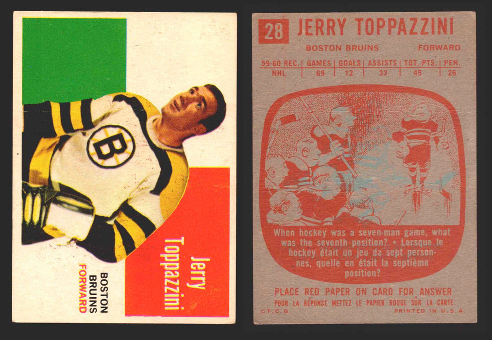 1960-61 Topps Hockey NHL Trading Card You Pick Single Cards #1 - 66 EX/NM 28 Jerry Toppazzini  - TvMovieCards.com