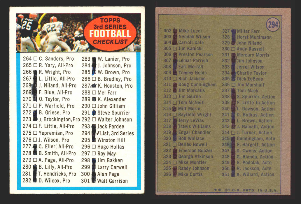 1972 Topps Football Trading Card You Pick Singles #1-#351 G/VG/EX #	294	Checklist 264 - 351 (Marked)  - TvMovieCards.com