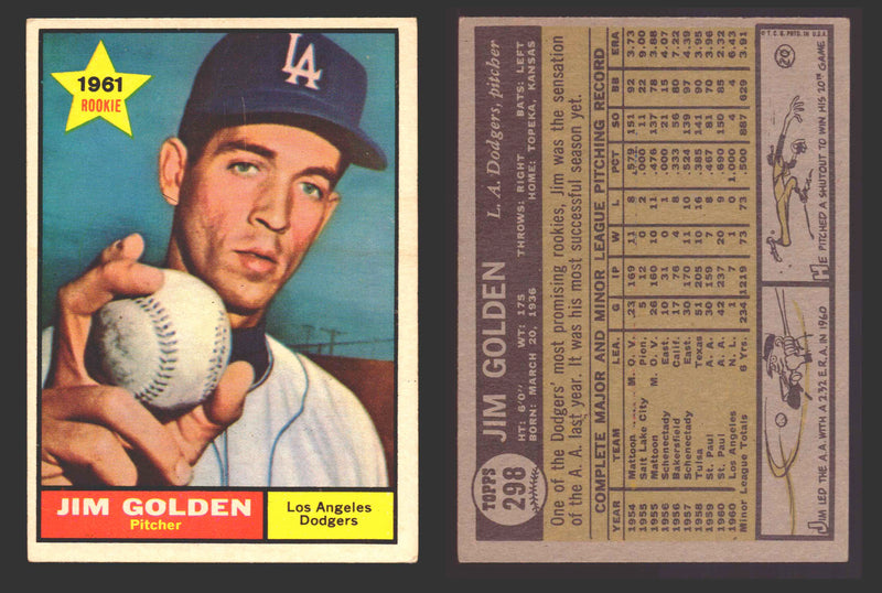 1961 Topps Baseball Trading Card You Pick Singles #200-#299 VG/EX #	298 Jim Golden - Los Angeles Dodgers RC  - TvMovieCards.com