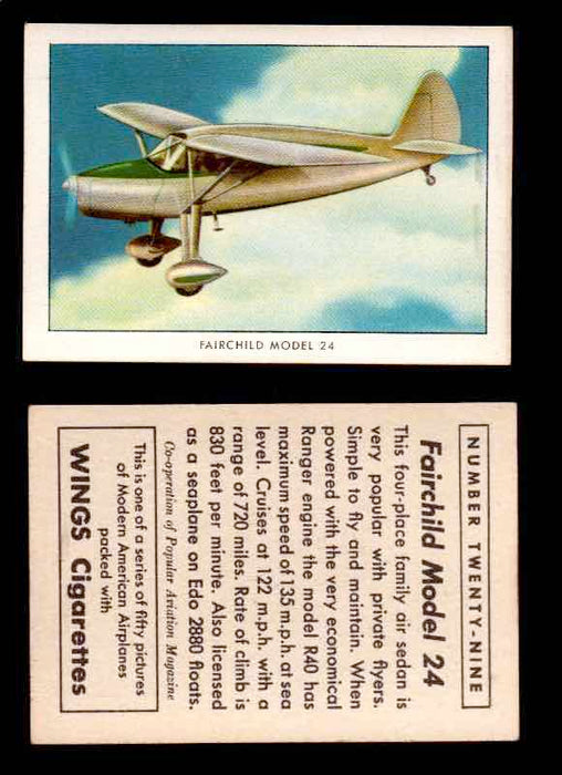 1940 Modern American Airplanes Series 1 Vintage Trading Cards Pick Singles #1-50 29 Fairchild Model 24  - TvMovieCards.com