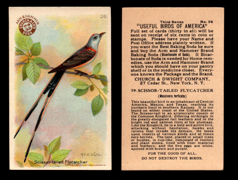Birds - Useful Birds of America 3rd Series You Pick Singles Church & Dwight J-7 #29 Scissor-tailed Flycatcher  - TvMovieCards.com