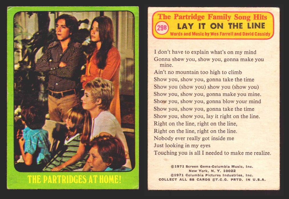 1971 The Partridge Family Series 3 Green You Pick Single Cards #1-88B Topps USA #	29B   The Partridges at Home!  - TvMovieCards.com