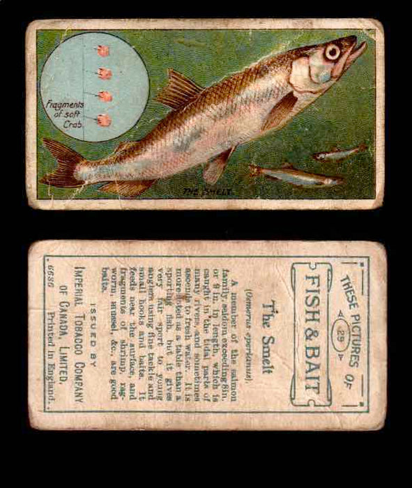 1910 Fish and Bait Imperial Tobacco Vintage Trading Cards You Pick Singles #1-50 #29 THe Smelt  - TvMovieCards.com