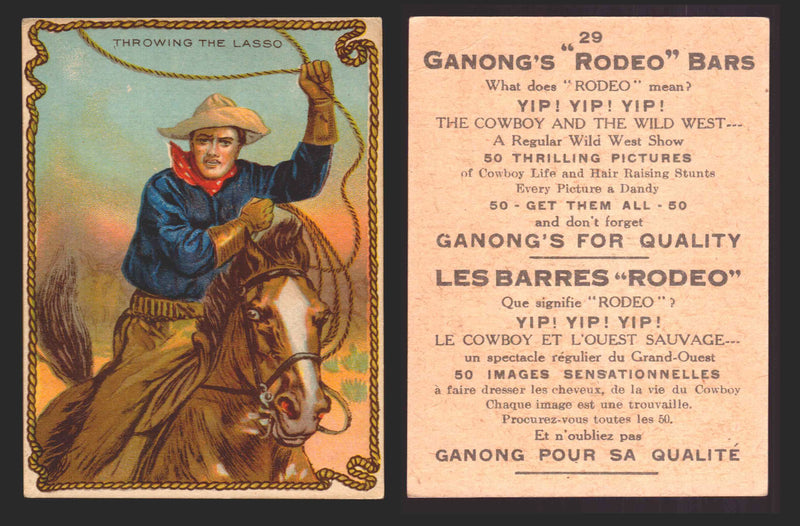 1930 Ganong "Rodeo" Bars V155 Cowboy Series #1-50 Trading Cards Singles #29 Throwing the Lasso  - TvMovieCards.com