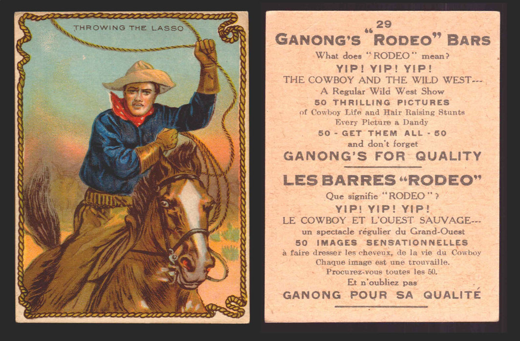 1930 Ganong "Rodeo" Bars V155 Cowboy Series #1-50 Trading Cards Singles #29 Throwing the Lasso  - TvMovieCards.com